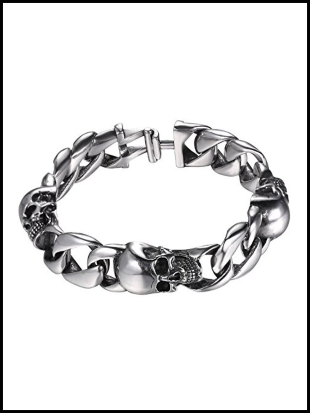 Gothic Skull Cuban Link Bracelet Stainless Steel Punk Men Women